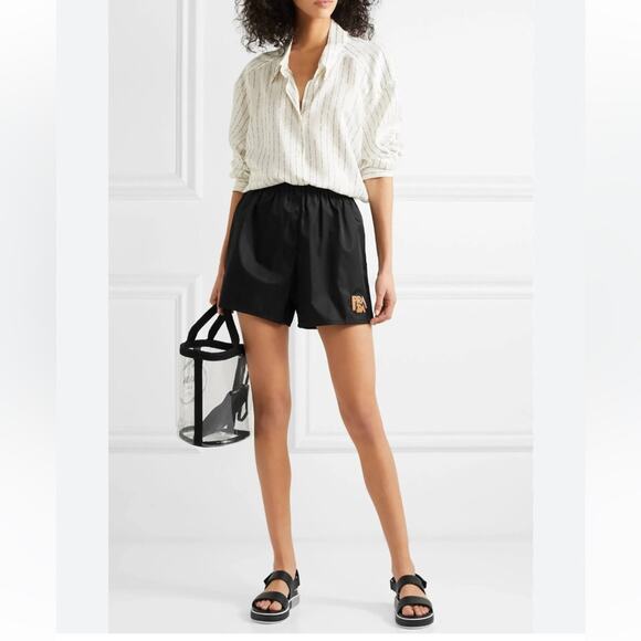 Prada Logo Embossed Rubber Trimmed Leather Sandals in Black - Picture 2 of 15